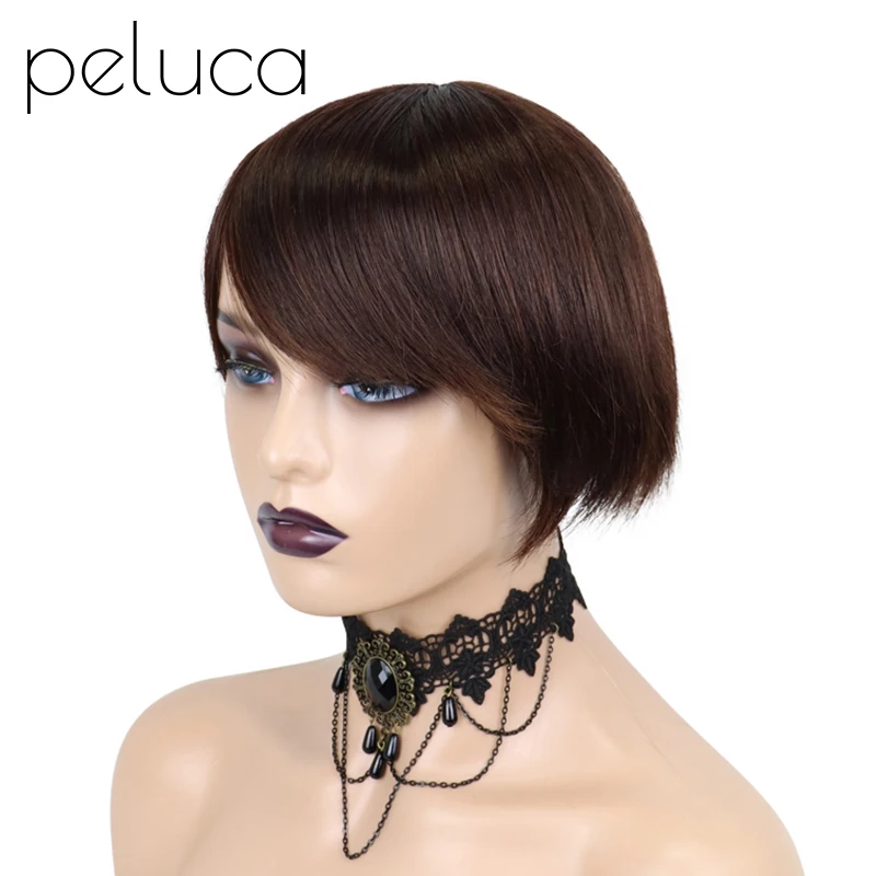 

Short Bob Wig With Bangs Full Machine No Lace Wigs For Women Brazilian Straight Cheap Wig Human Hair Pixie Cut Wig Brazilian