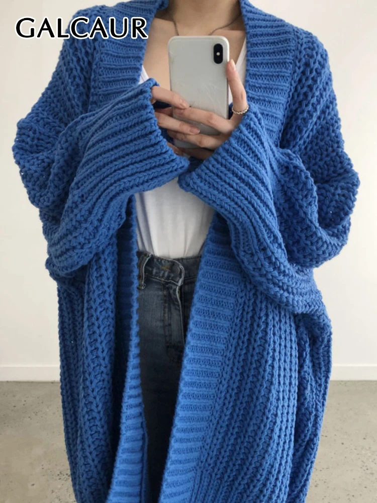 

GALCAUR Vintage Knitting Sweater For Women V Neck Long Sleeve Irregular Split Solid Casual Loose Autumn Cardigan Female 2023 New