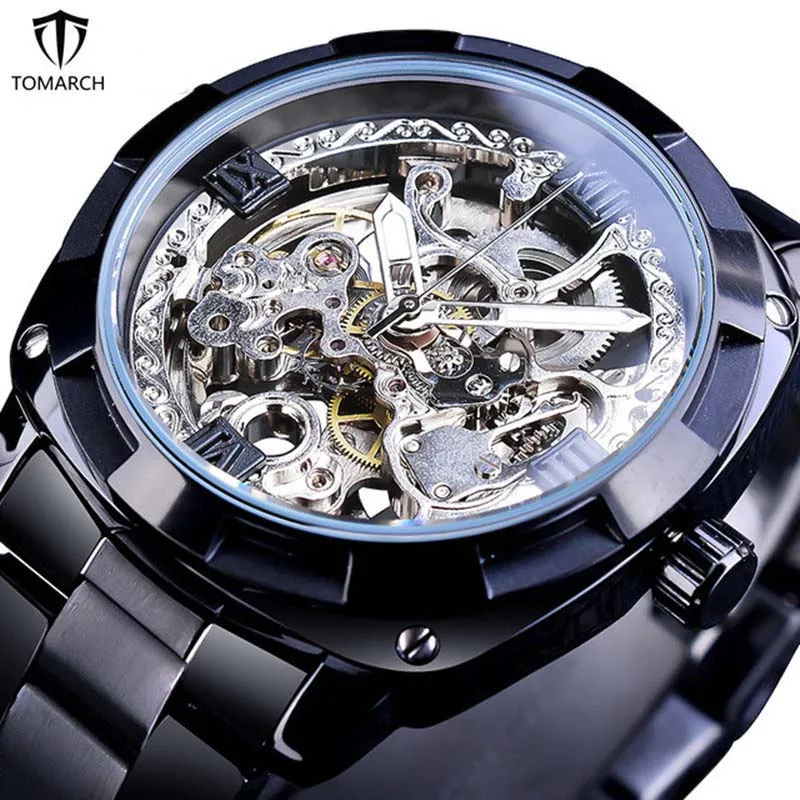

Водонепроницаемые мужские часы TOMARCH с ремешком из нержавеющей стали, резьбовые автоматические механические наручные часы