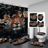 hd digital printing bath set tiger lions animal shower curtain waterproof polyester curtains u shaped toilet cover mats set