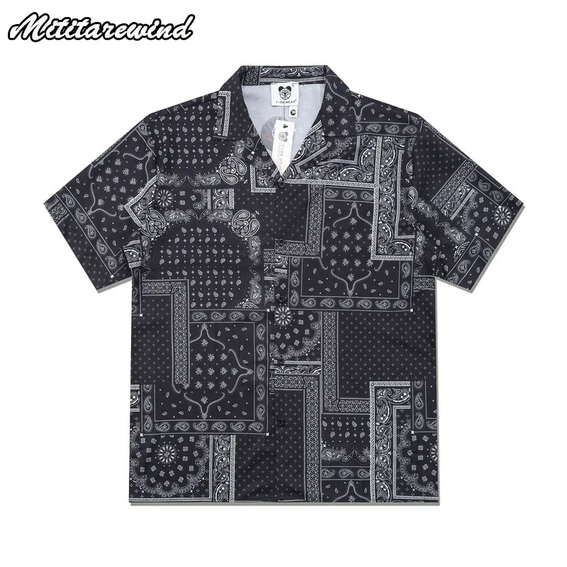 

Летняя мужская пляжная рубашка с принтом пейсли, черные пальто, тонкие топы для отпуска, свободная Гавайская модная повседневная Уличная одежда в стиле хип-хоп Y2k