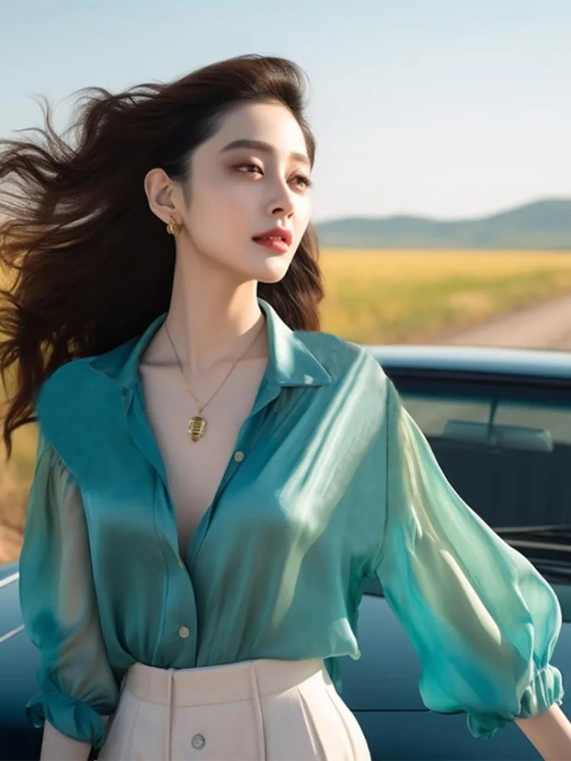 Шифоновая женская рубашка весна/лето винтажные однотонные блузки свободные