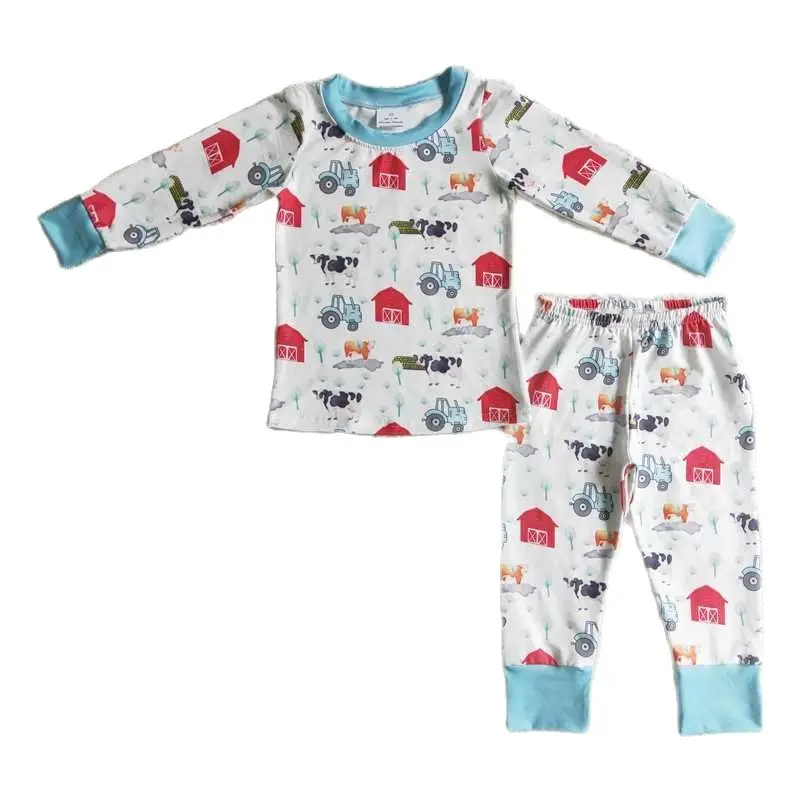 

BLP0103 Kids Clothing Boys Long Sleeve Top With Pants Cartoon Print Milk Silk