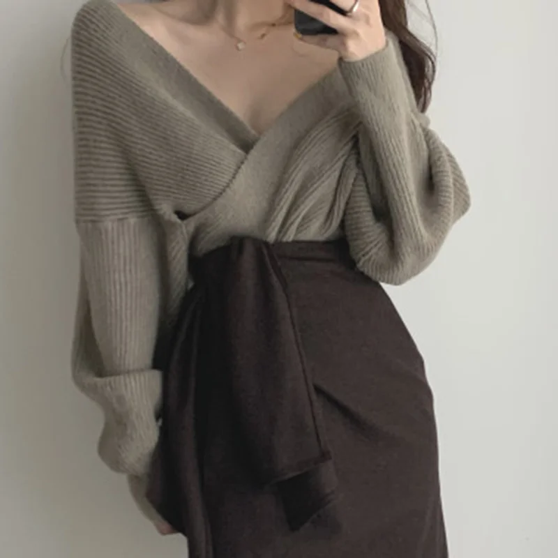 Женский свитер юбка костюм сексуальный облегающий с V-образным вырезом комплект