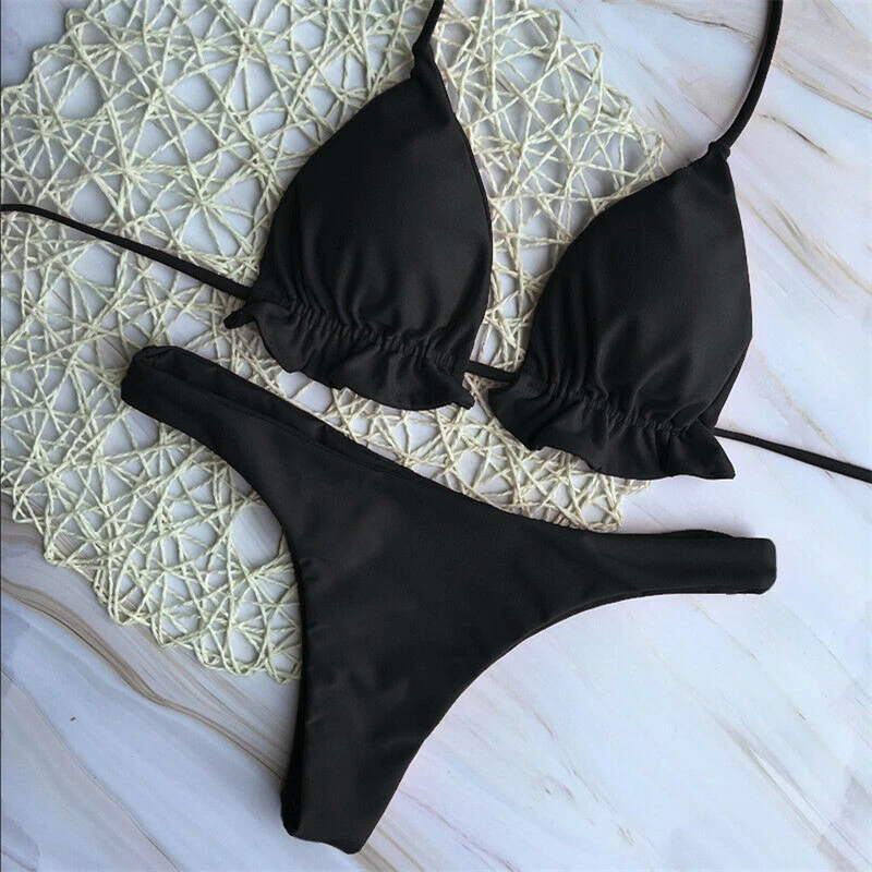 

2021 Swimming Suit For Women Bikini Push Up Swimwear Sexy Swimsuit Bathing Suit Solid Color Ruffle Hot Selling