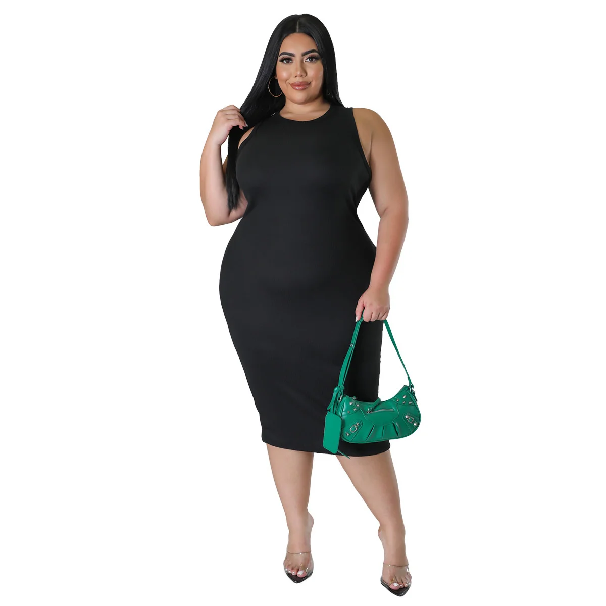 Plus Size Women's Dresses Fashion Casual Solid Color Sleeveless Dress 2023 Spring Summer New Large Size Female Elegant Dresses