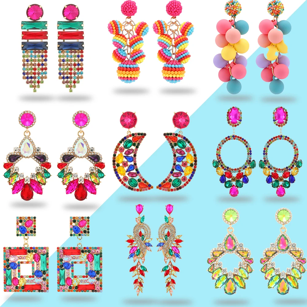 

Summer Charm Colorful Crystal Tassel Long Hanging Drop Earrings For Women 2023 Trendy Boho Luxury Pendientes Unusual Jewelry