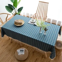 casual embroidery plaid tablecloth cotton linen rectangular table cover for dinning table party decoration christmas banquet