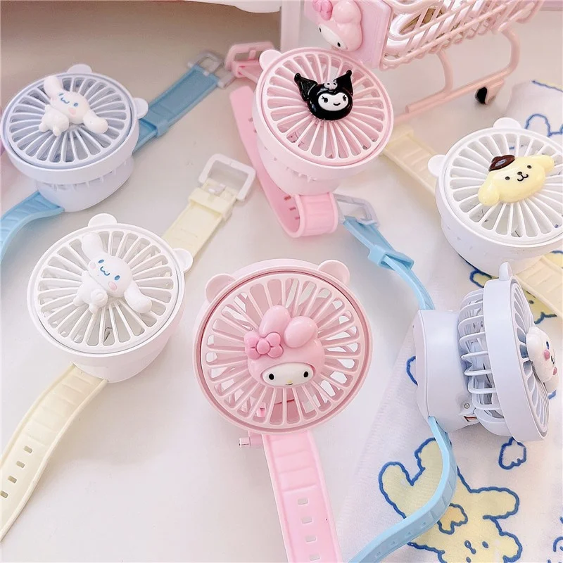 

Sanrio Kawaii Cinnamoroll Часы Вентилятор My Melody Kuromi студенческий мультфильм портативный запястье USB зарядка бесшумный мини вентилятор детские игрушки