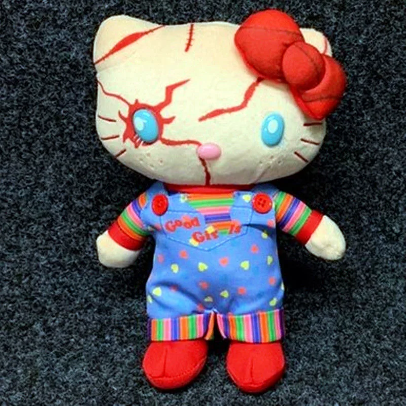 Hello Ghost Doll Kitty Cat Chucky Pendant Cartoon Plush Stuffed Doll Bag ID Card Set Halloween Gift