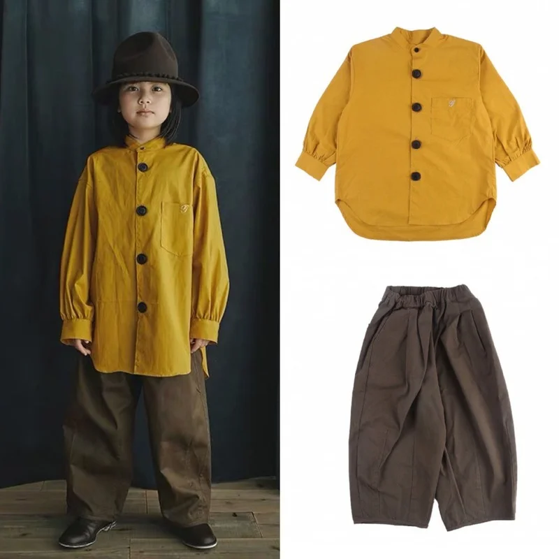 

Japanese Children's Big Shirts Long Sleeves Spring Autumn Boys Shirts Girls Tops Baby Pants Wide Leg Pants Long Pants