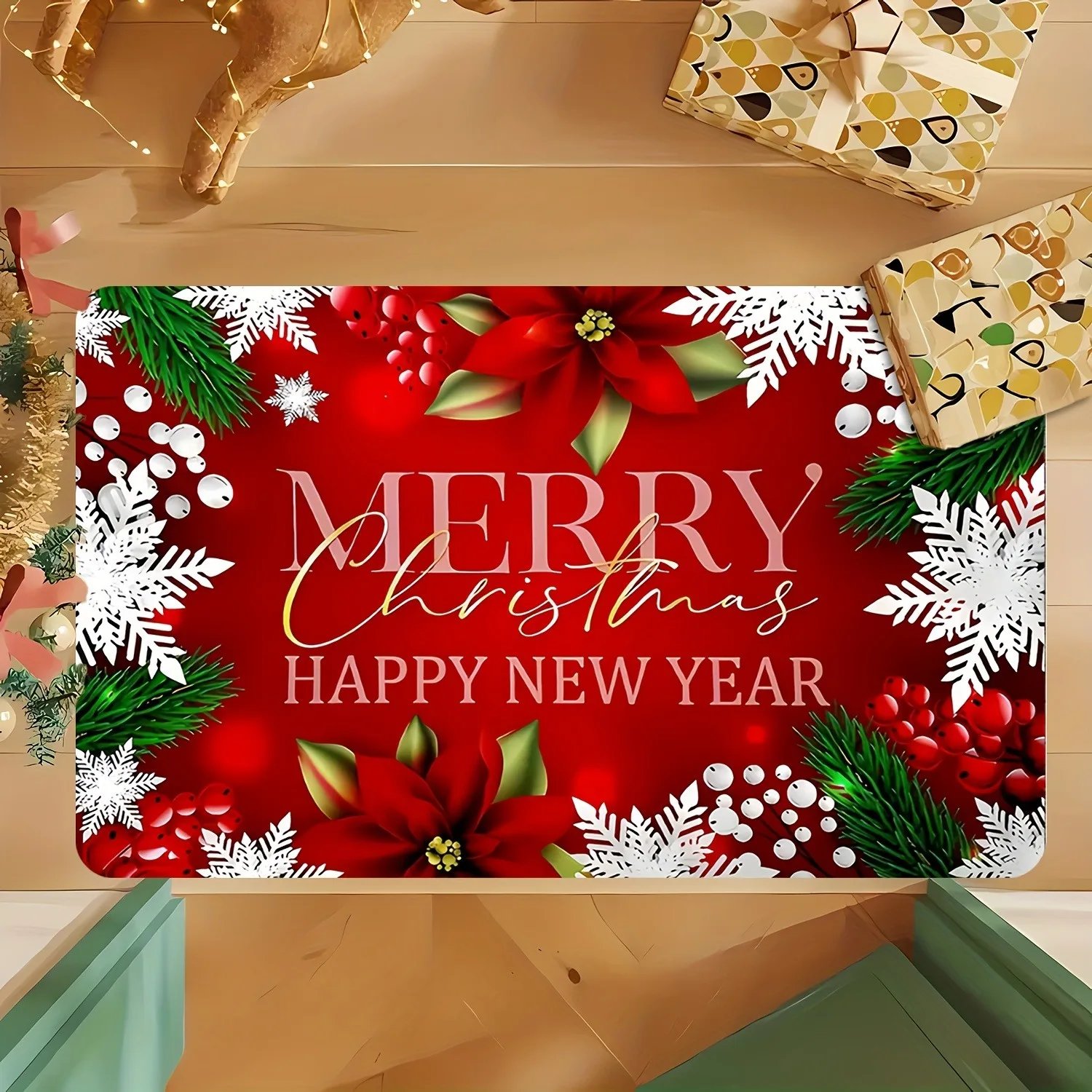 

Рождественское украшение, дверной коврик, с Новым годом, напольный коврик, подходит для дома, праздничного украшения, комнаты, ванной комнаты, кухни, напольный коврик