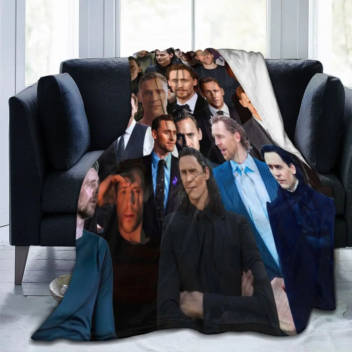 

Tom Hiddleston Plaid Collage Blanket Fleece Spring/Autumn Actor Multi-function Warm Throw Blanket for Bed Bedroom Thin Quilt
