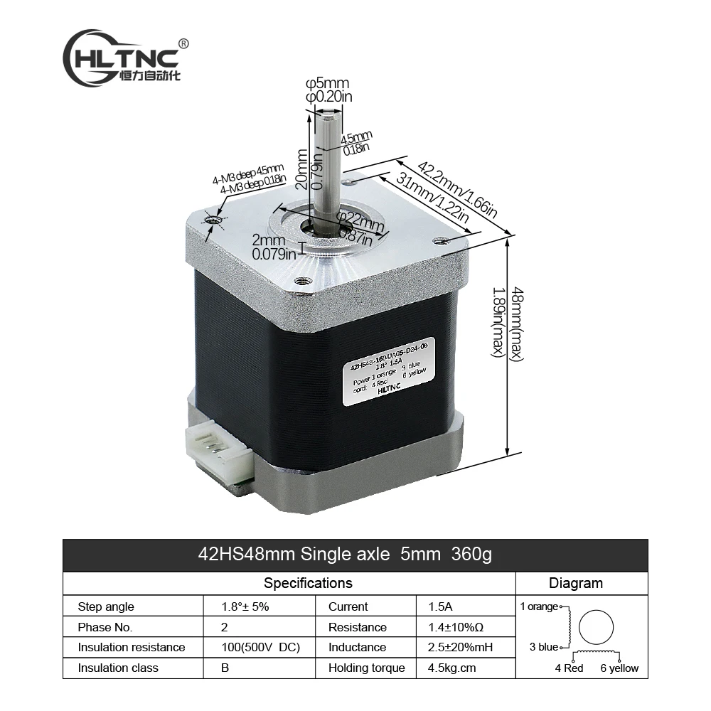 Шаговый двигатель Nema 17 для 3D принтера 0 45 нм 42hs48 мм 65 унций 4 5 кг