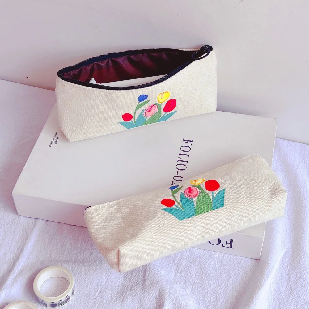

Flower Pencil Bag Stationery Holder Kawaii Bag Zipper Pencil Pouch Girl Makeup Storage Pen Case Student School Supplies