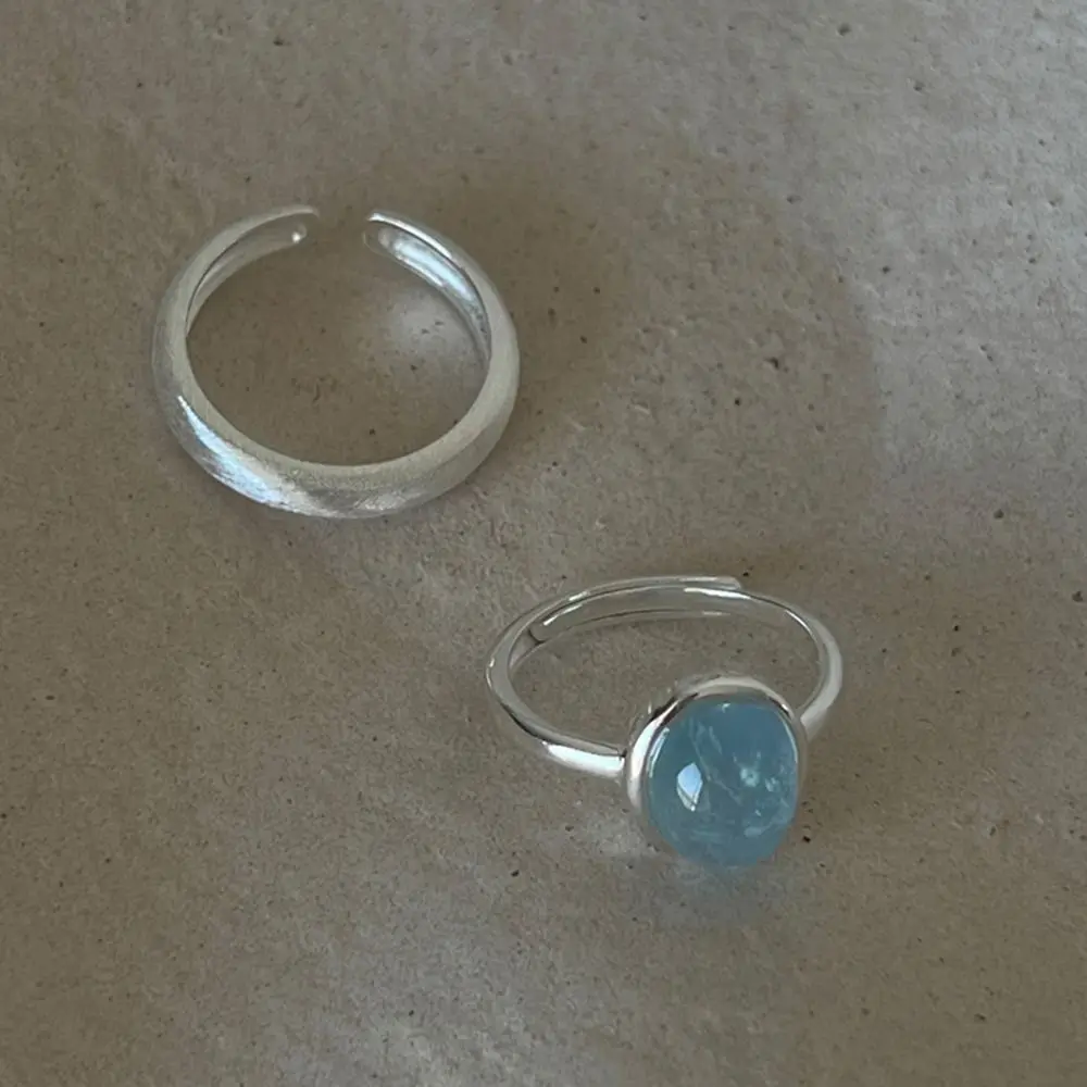 

Y2K Korean Style Rings Women Blue Zircon Simple Minimalist Open Adjustable Finger Ring Girl Fashion Jewelry