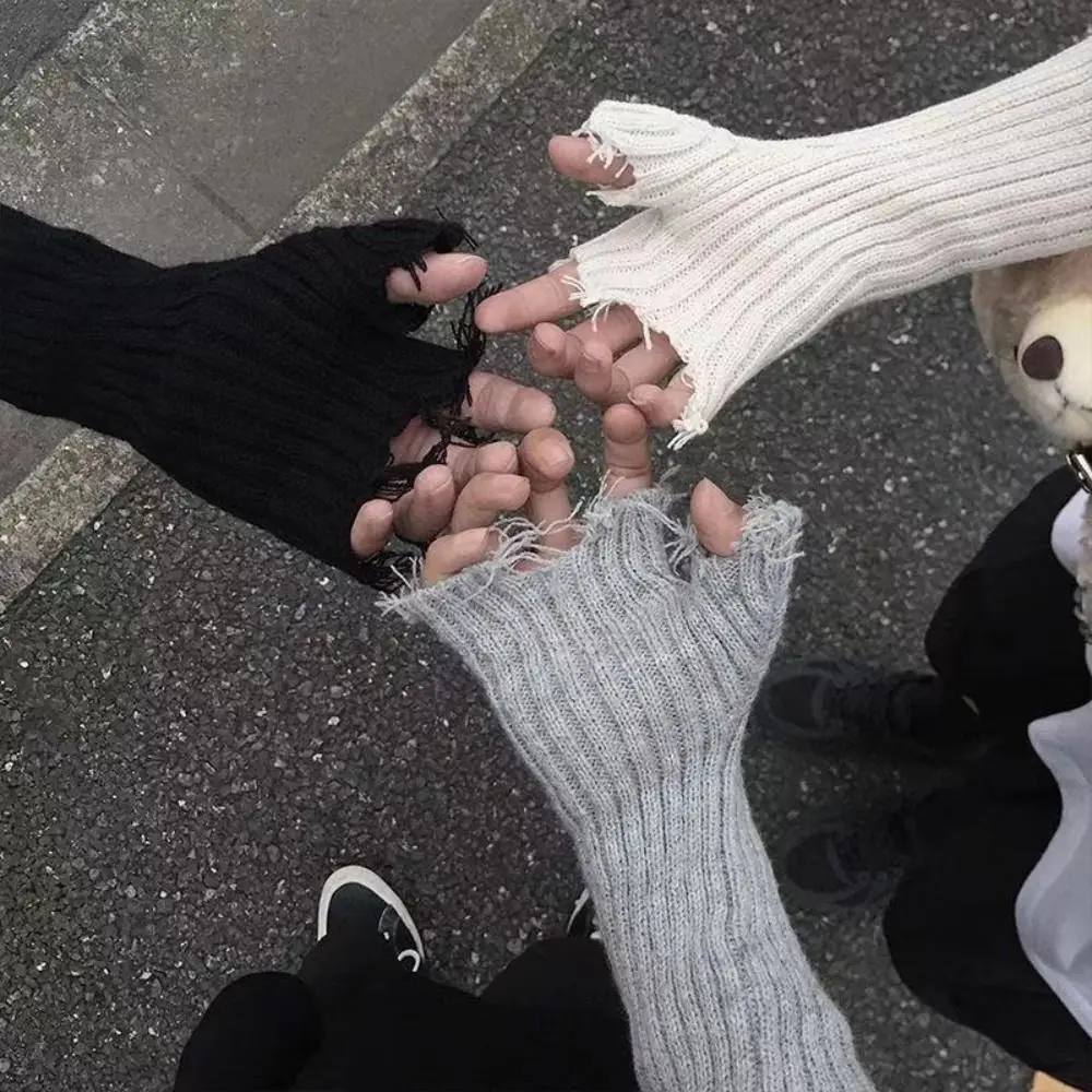 

Перчатки вязаные с манжетами, теплые длинные митенки без пальцев, в стиле панк, черные, бежевые, однотонные, для улицы