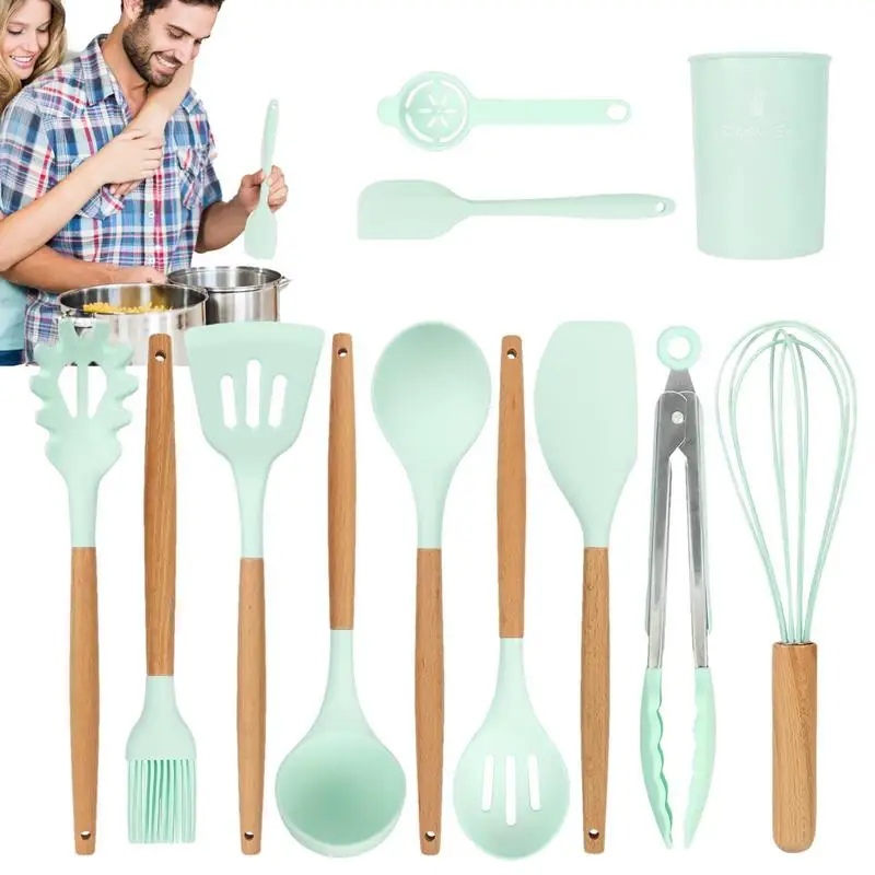 

Набор термостойких силиконовых кухонных принадлежностей, 12 шт./набор, кухонные принадлежности, кухонные антипригарные кухонные принадлежности, инструменты для выпечки, деревянная ручка