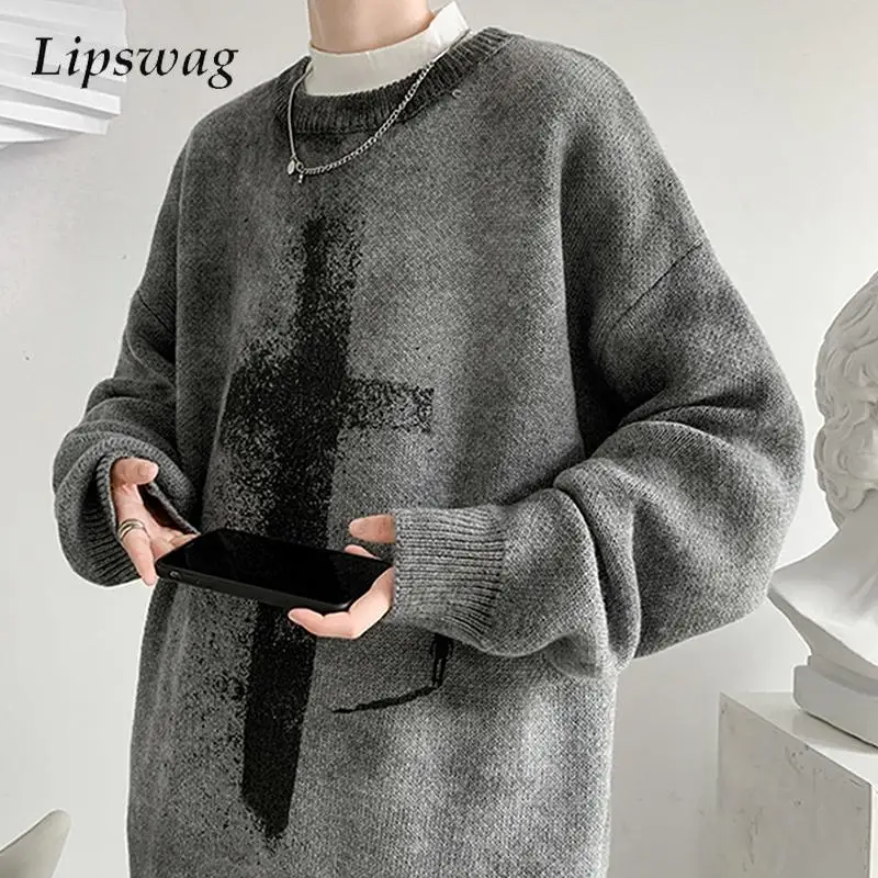 

Модный жаккардовый свитер с графическим рисунком, вязаный крючком, мужские осенние повседневные свитера с длинным рукавом, мужской повседневный джемпер с круглым вырезом и длинными рукавами, топы