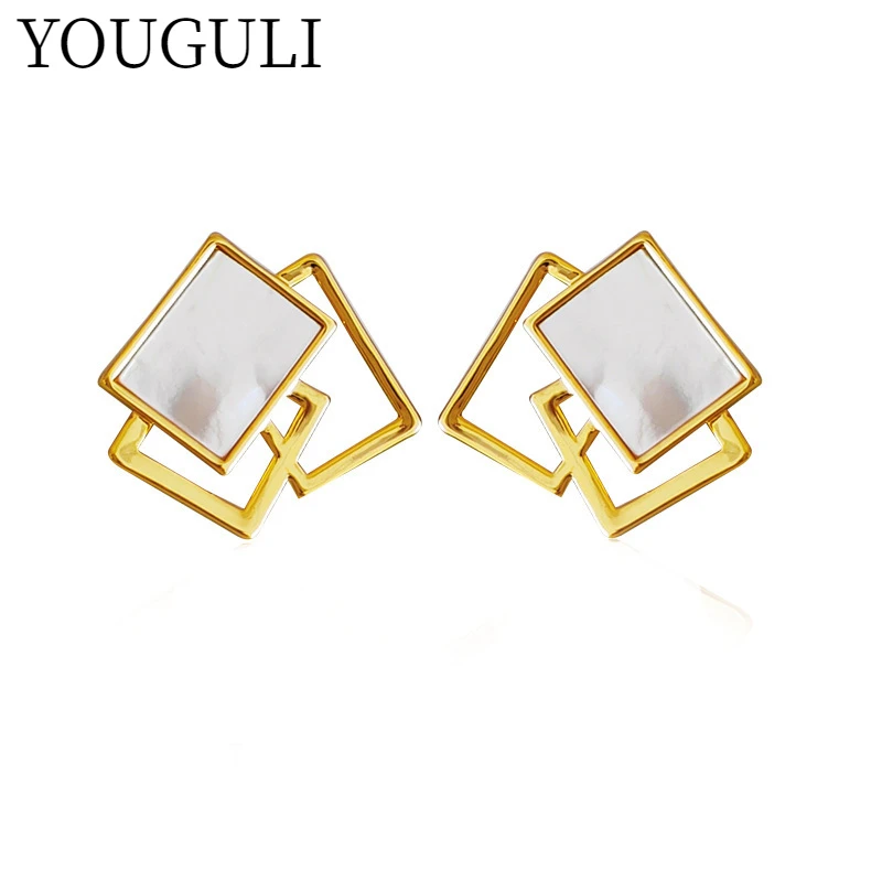 

925 Silver Needle Women Jewelry White Shell Earrings Popular Design Vintage Elegant Geometric Drop Earrings For Gifts