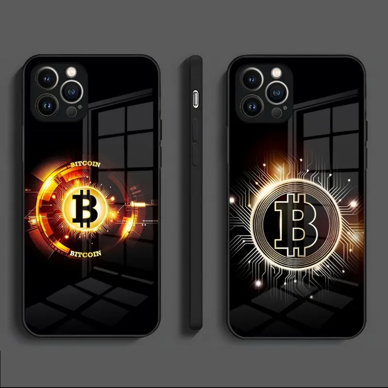 I Love Accept Bitcoin BTC Phone Case Tempered Glass For IPhone 13 Mini 12 11 14 Pro Max X XR XS 8 7 6s Plus SE 2020 Back Cover