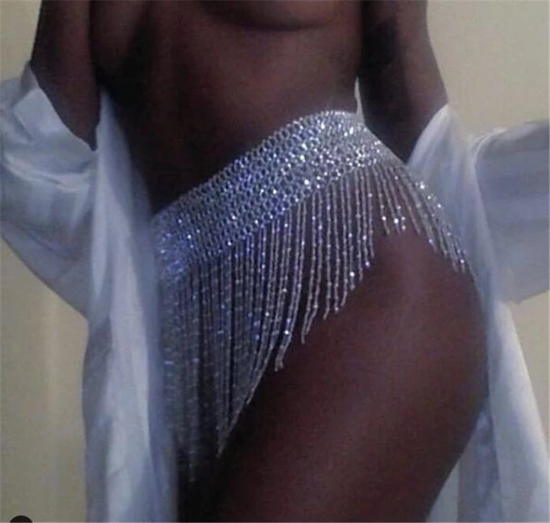 

Shiny Crystal Rhinestones Mini Skirts Diamond Long Tassel Luxury Sexy Women Loose Adjustable Night Club Party Fashion Skirt 2022