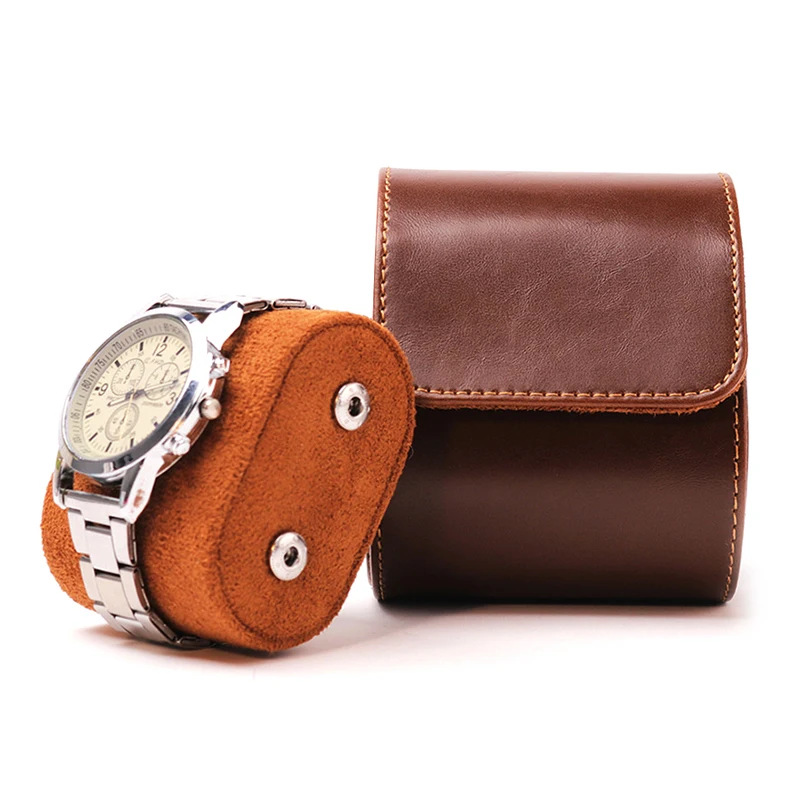 

Leather Watch Box New Brown Real Leather Watch Roll Single Watch Travel Case