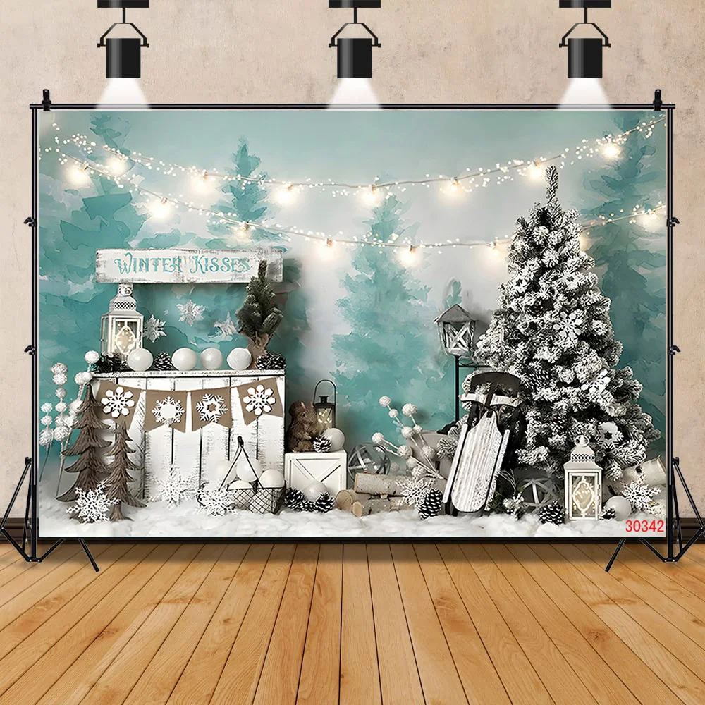 Vinyl Custom Christmas Tree Window Wreath Photography Backdrop Wooden Doors Snowman Cinema Pine New Year Background Prop PNT-01