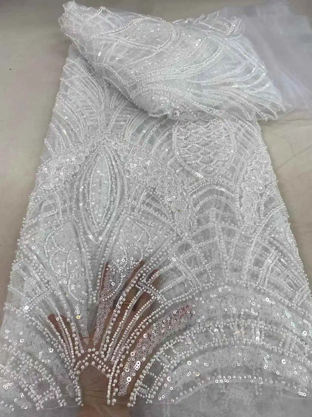 Французская кружевная ткань с бусинами вышивка нигерийская 2025 г. высокое