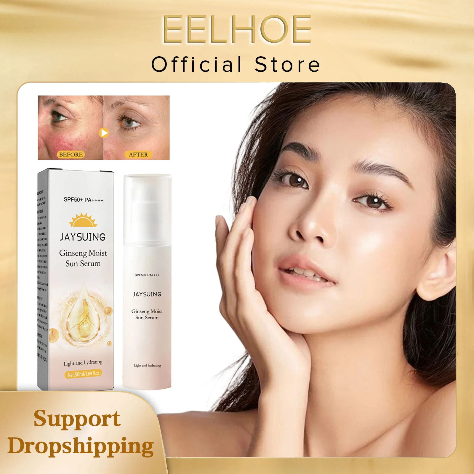 

Ginseng Sunscreen Serum Anti Sunburn Long Lasting UV Protector Antioxidant SPF50 Sunblock Soothing Moisturizing Sunscreen Cream