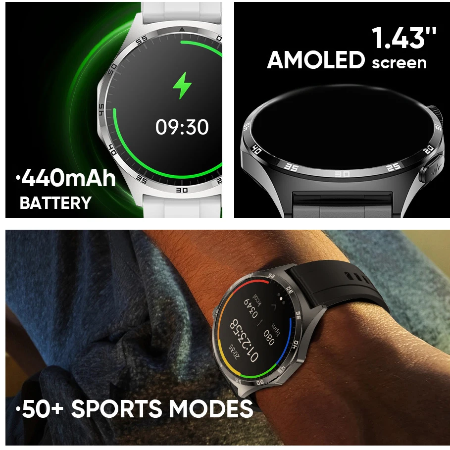 Смарт-часы AMOLED 1 43 дюйма для мужчин и женщин ЭКГ + ППГ с неинвазивным током
