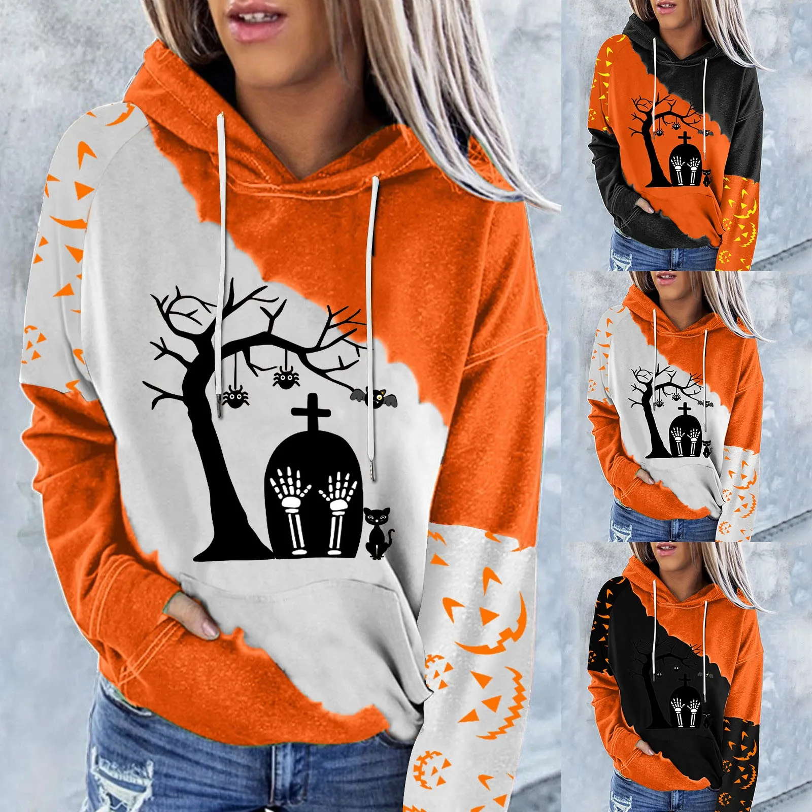 

Женские толстовки на Хэллоуин, женские толстовки с капюшоном, осенние женские длинные свитера, толстовки, женские толстовки среднего разме...