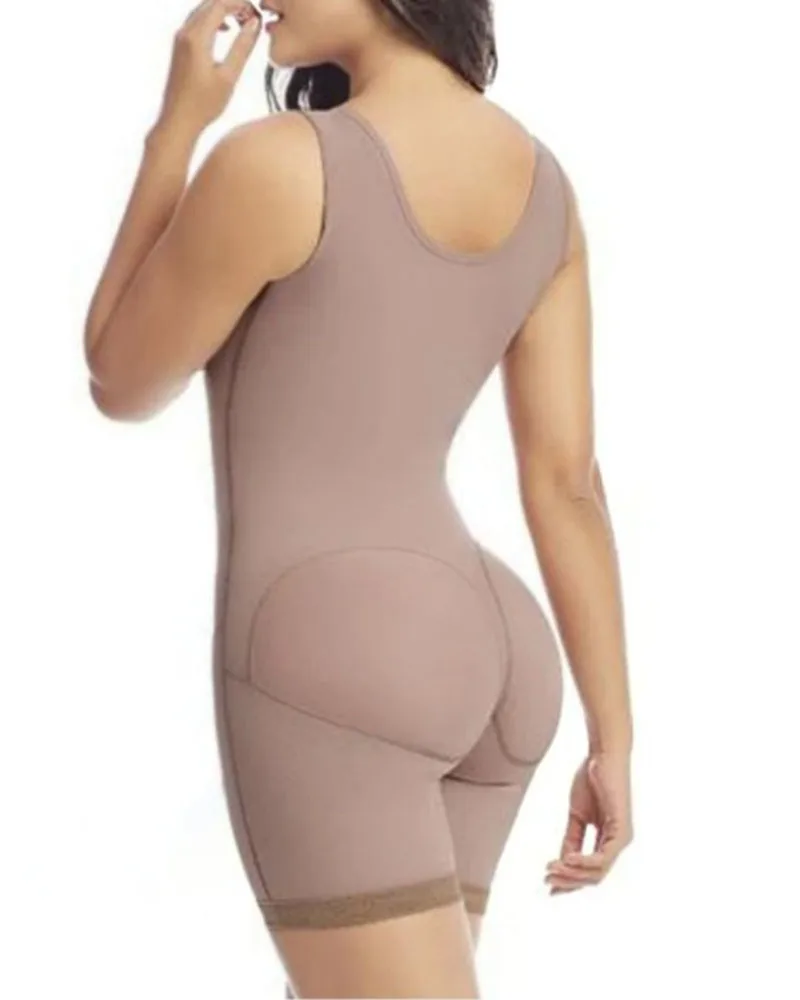 Sleeveless Mid Leg Side Zipper Bodysuit With Bra Women Shapewear Firm Tummy Control Breathable Fajas