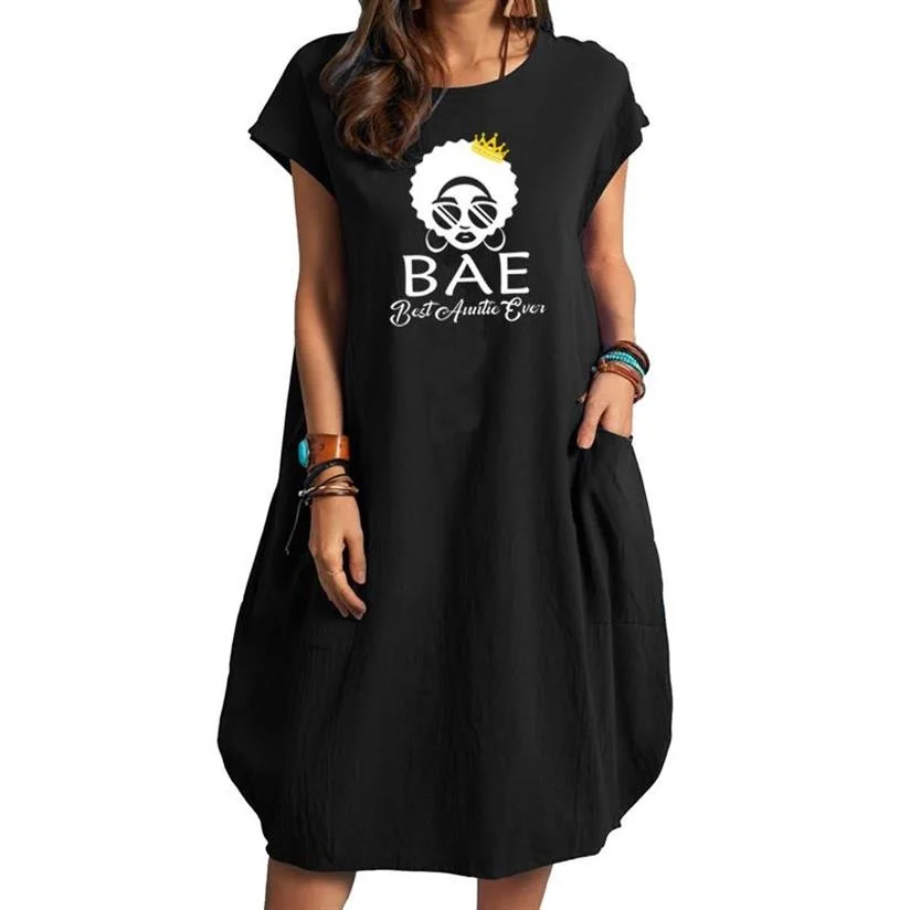 

Bae Best Aunt Ever New 2022 Summer Women Casual Dress Pocket T Shirt Dresses Women Top Female Tops