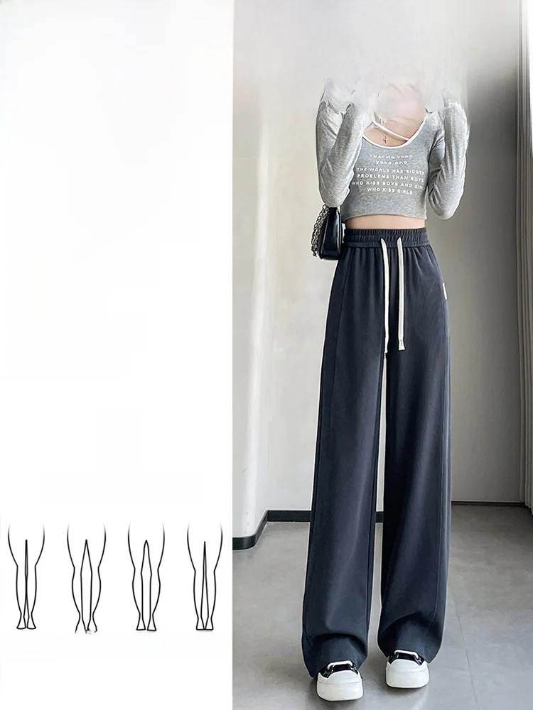 Plus Size Plus size White Wide-Leg Pants Women Drape High Sense 2024 New Spring and Autumn Chubby Girl Slimming Loose Straigh...