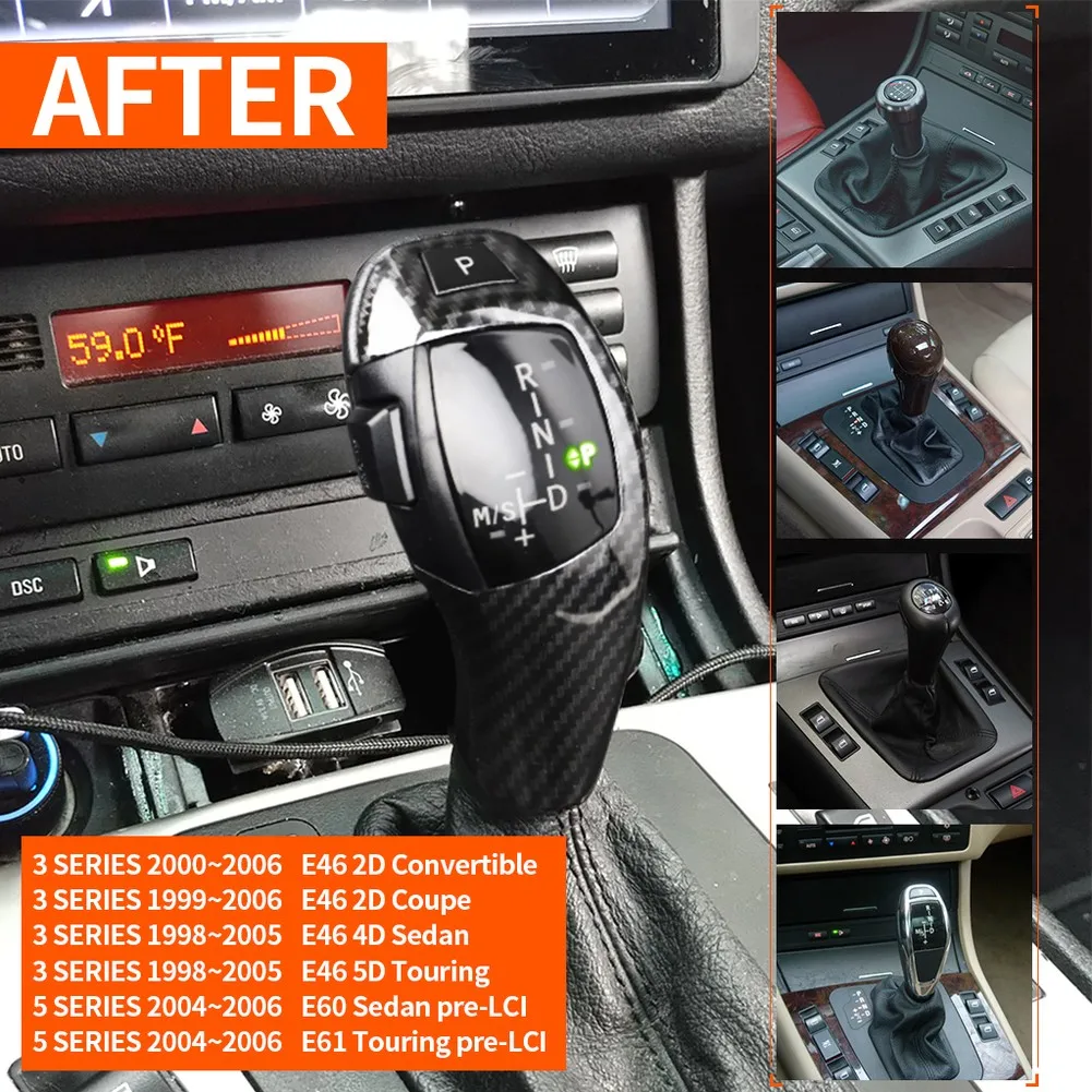 

Illuminated Shift Knob LED Selector + 1 E Chassis Red Button For BMW E46 E60 3 5 Series Gloss Black High Quality