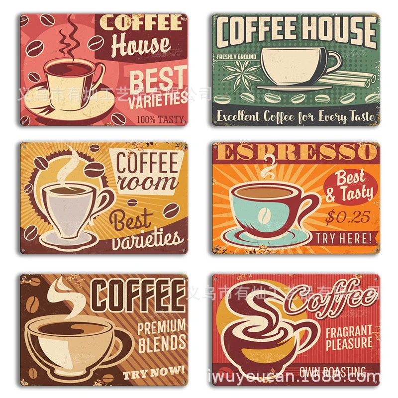 

Youcan Christmas Decorations Living Room Bar Cafe Home Decorations Coffee Cup Pattern Vintage Iron Sheet Painting