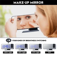 led digital projection alarm clock table electronic mirror clock fm radio time projector bedroom bedside 180%c2%b0 time snooze clock