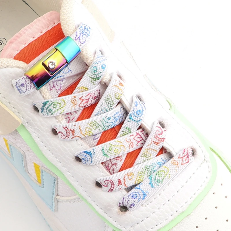 

0.8cm Wide Flat Shoe Laces Without Ties Elastic Shoelaces Colored Pattern Organization Lazy Shoelace Casual Shoes Accessories