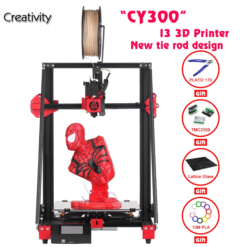 

3D-принтер креативный CY300 FDM, набор с двойным рычагом, поддержка автоматического выравнивания, сопло 0,4 мм, размер печати 300x300x400 I3, 3D-принтер