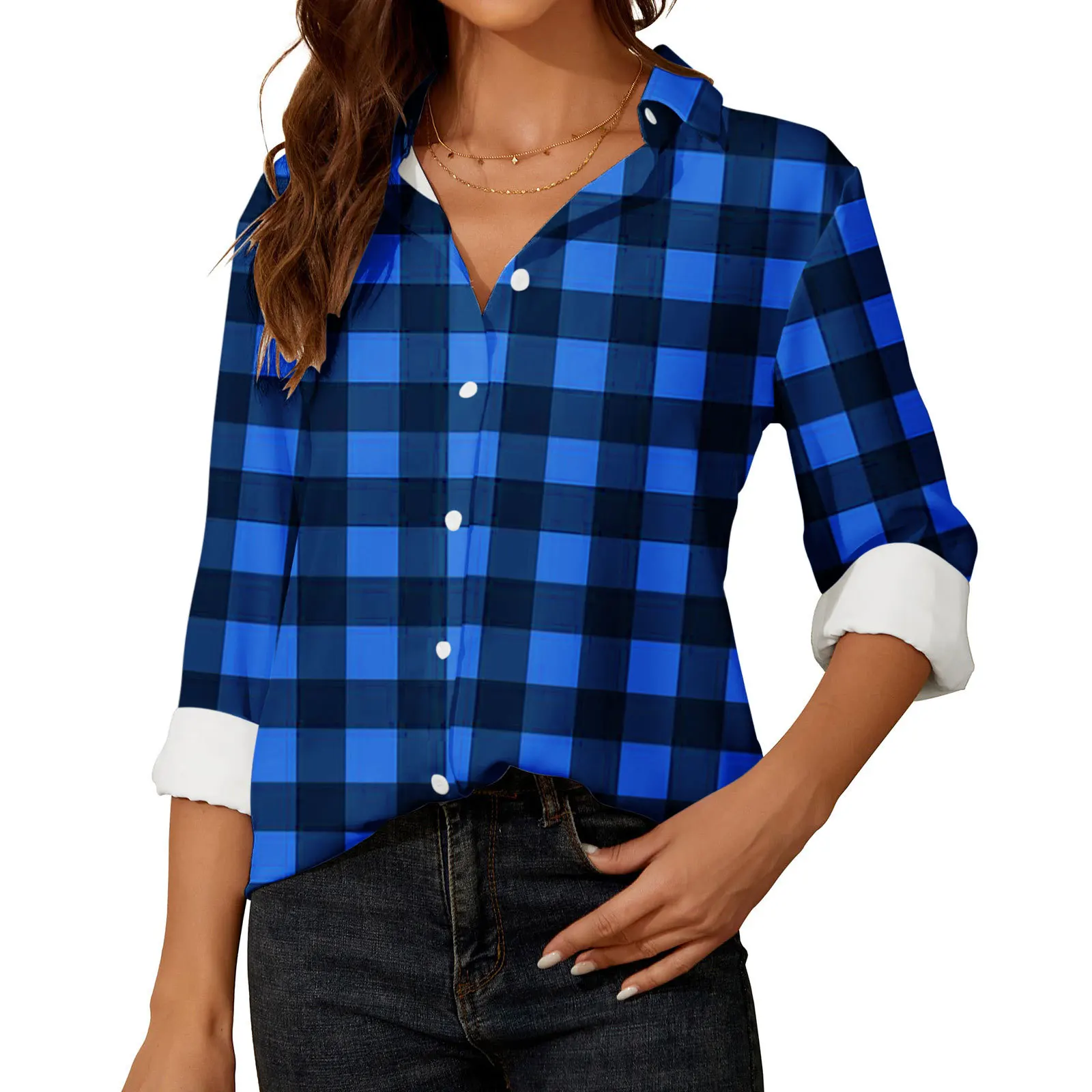 

2024 Shirts For Women Leisure Spring Casual Plaid Lapel Button Long SleeveTops Print Slim Loose Blusas Camisas Office Lady Shirt