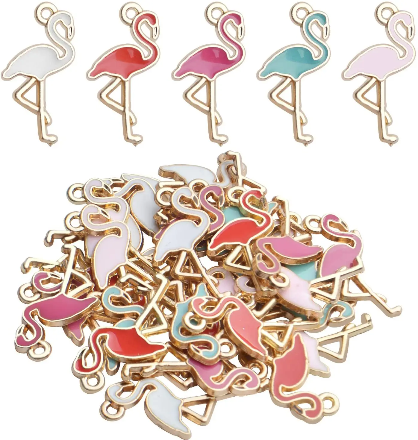 

30 шт., позолоченные эмалевые подвески в виде фламинго