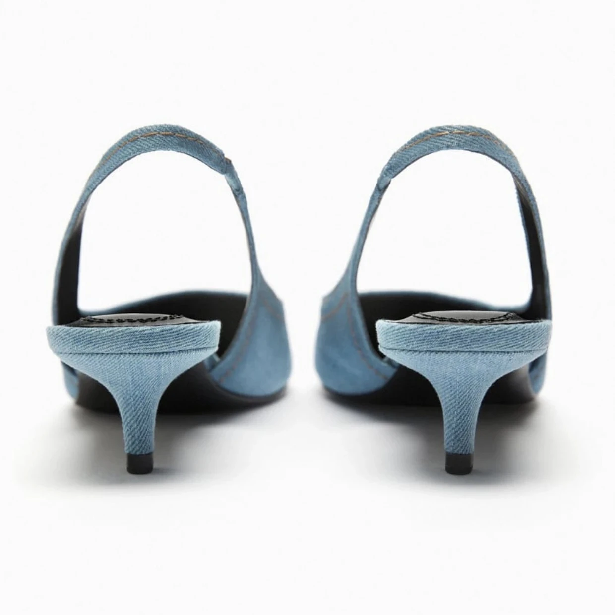 2023 Summer New Blue Denim Fabric High Heels Female Cat with Pointed Mule Shoes Shallow Mouth Single Shoes Package Head Sandals