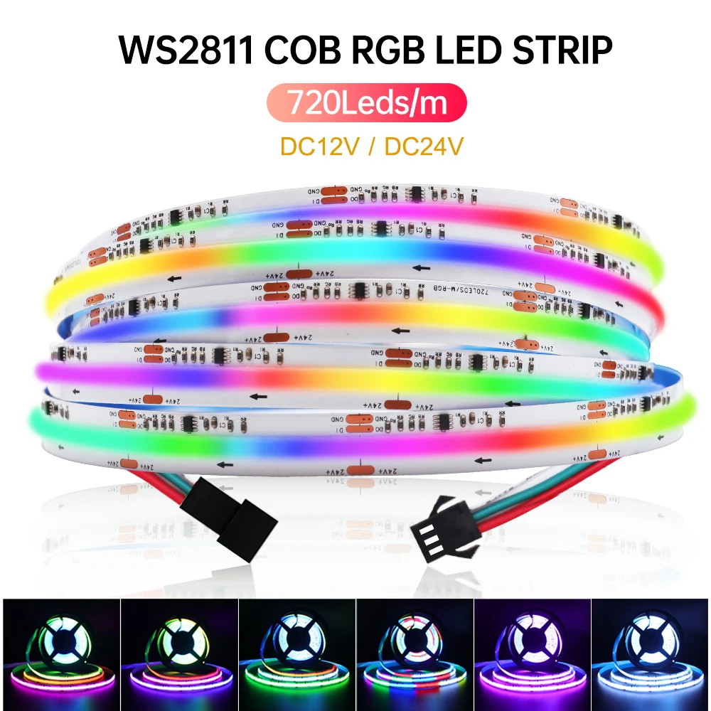 

FCOB RGB IC LED Light Strip WS2811 Addressable 720 LEDs Dream Color DC12V 24V WS2811 High Flexible FOB COB Lights RA90 2M 3M 5M