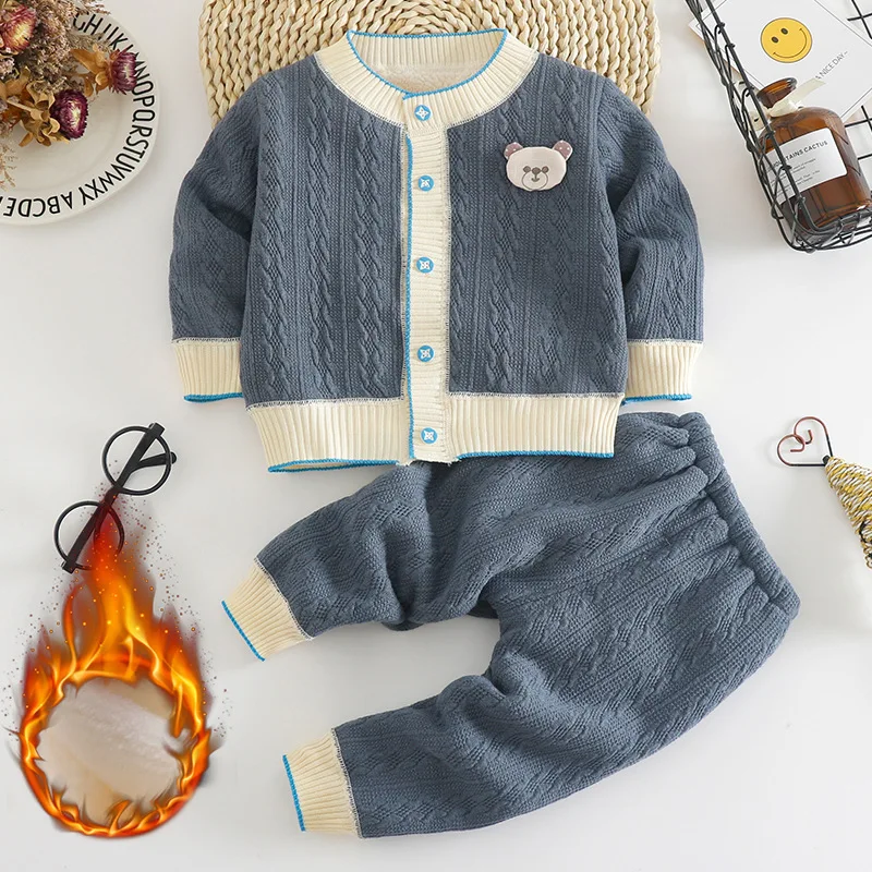 

Зимний плюшевый топ + штаны, комплект из 2 предметов, теплые костюмы для малышей джемпер для новорожденных детей теплая одежда для мальчиков ...