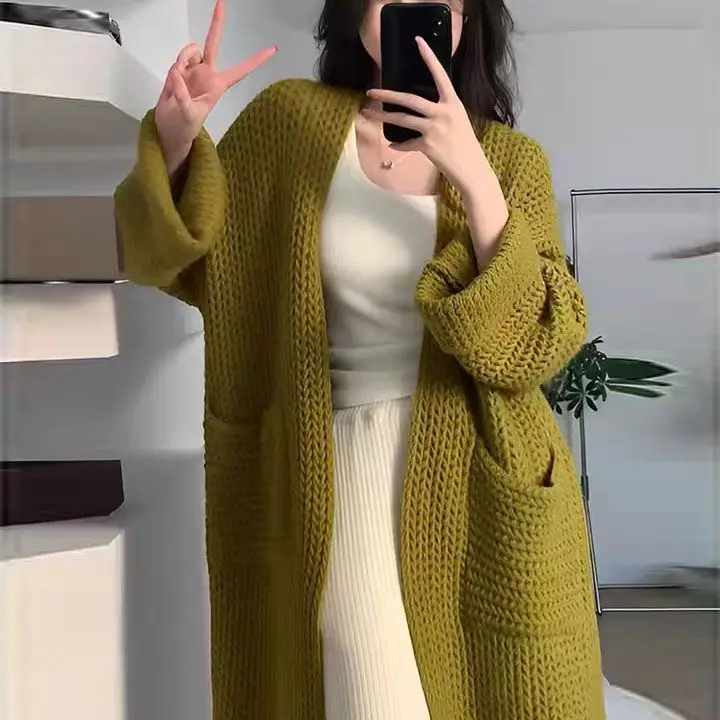 

New Elegant Knit Cardigan Long Sleeve Coats Casual Loose Tops Women Winter Thick Sweater Vintage Streetwear Fashionable T315