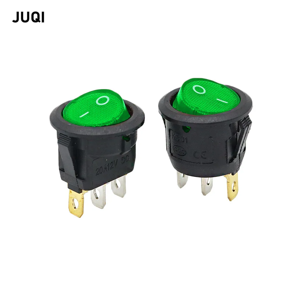 Зеленый Кулисный Переключатель KCD1 2 шт. 12 В 220 ВКЛ-ВЫКЛ положения 3 контакта