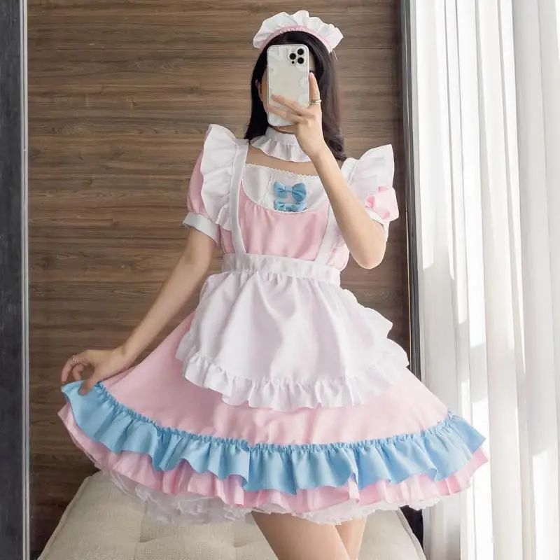 

Pink Patchwork Plus Size Maid Outfit Sweet Ruffles Bow Cosplay Costume Lolita Dress Anime Loli Japanese Servant Waiter Uniform