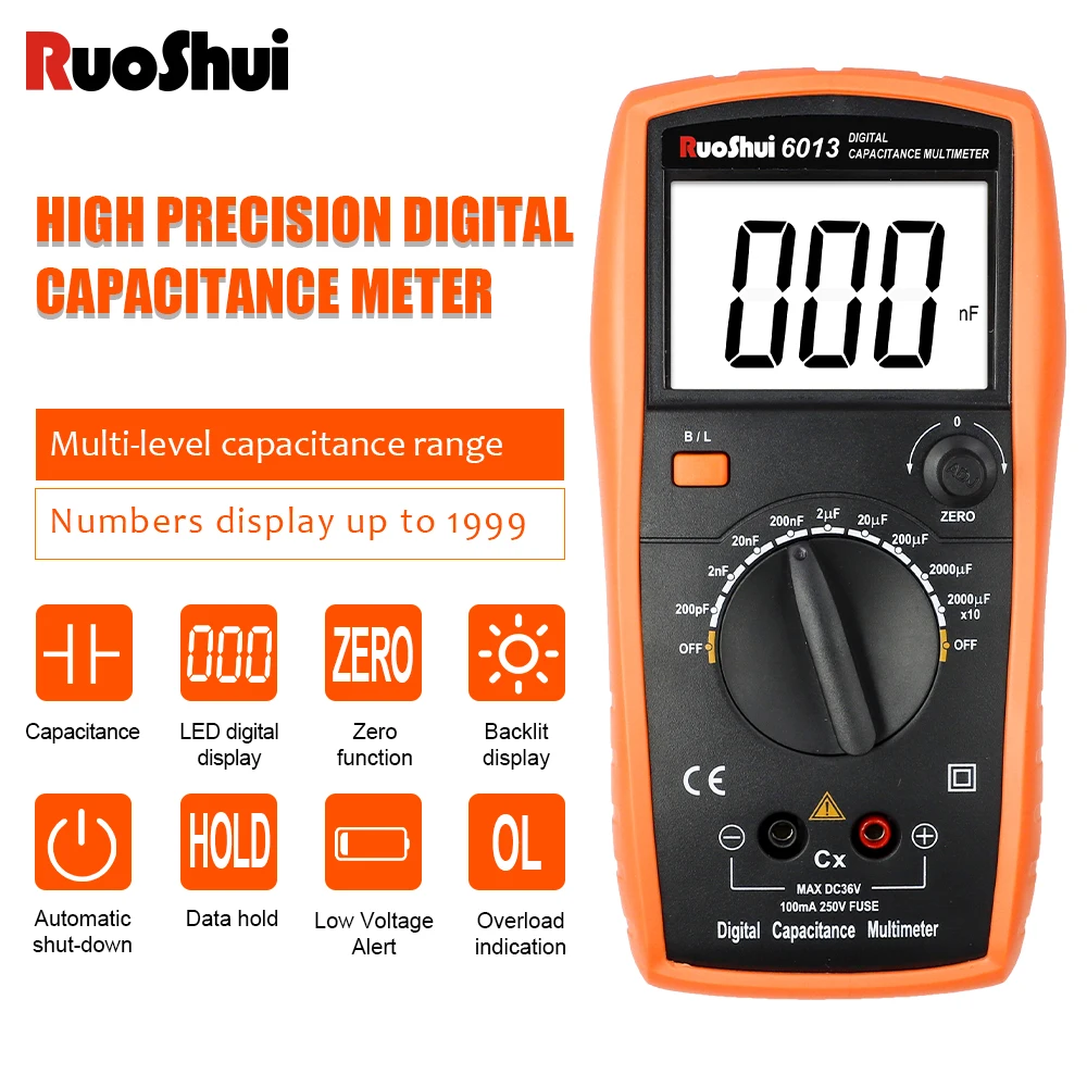 RuoShui6013 Digitale Kapazität Meter Hohe Präzision Handheld Kondensator Tester Auto Werkzeug 200pF-20000uF Induktivität LCR Multimeter