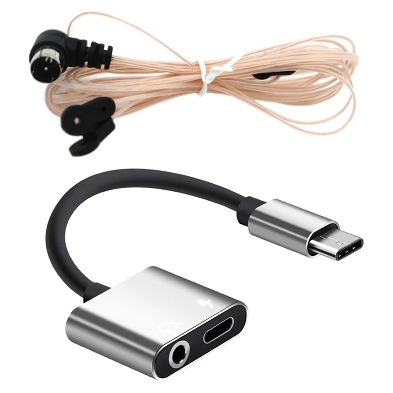 2 In1 Type-C To 3.5Mm Headphone Jack Adaptor/Connector Charger With FM Broadcast Antenna 75 Ohm Dipole T Antenna